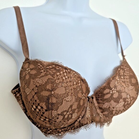 Victoria's Secret Dream Angels 36 D Lined Demi Brown Lace Bra - Picture 4 of 11